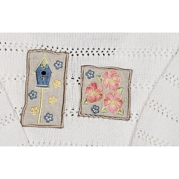 C J Banks White Birdhouse patchwork Sweater 2X Plus Sz Loop Knit Y2K Cottagecore - Picture 9 of 12